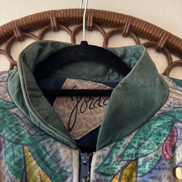 Vintage 90s 80s hand painted leather tassel denim jacket. Size L - Picture 3 of 11